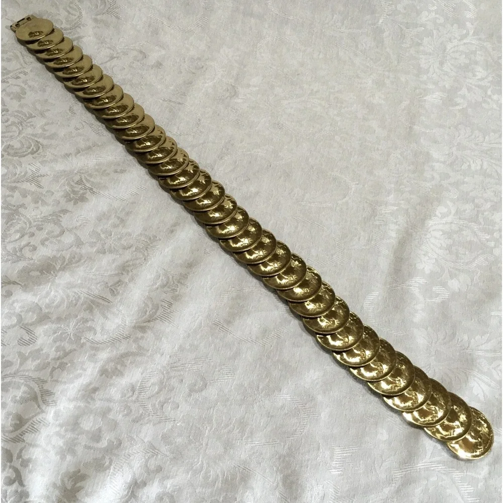 Vintage Gold Belt Stretch Scale Belt Hook Clasp Egyptian Revival Metal